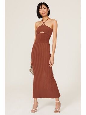 Herve Leger Cutout Bandage Maxi Dress in Tan Orange Rust